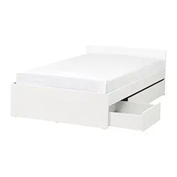 VIHALS - Rangka tempat tidur + 2 boks, putih/Luröy, 120x200 cm