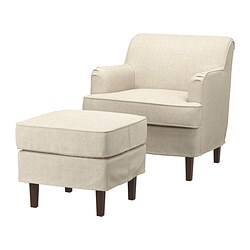 ROCKSJÖN - Armchair with footstool, Kilanda light beige