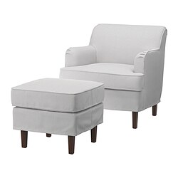ROCKSJÖN - Armchair with footstool, Klovsta grey/white