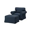 EKTORP - Armchair and footstool, Kilanda dark blue