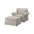 EKTORP - Armchair and footstool, Karlshov beige/multicolour