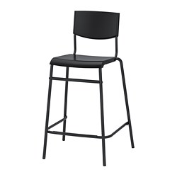 STIG - Bar stool with backrest, black/black, 63 cm