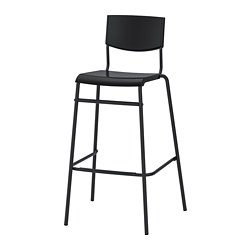 STIG - Bar stool with backrest, black/black, 74 cm