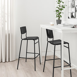 STIG - Bar stool with backrest, black/black, 74 cm