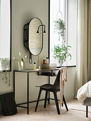 VITTSJÖ - Laptop table, black-brown/glass, 100x36 cm