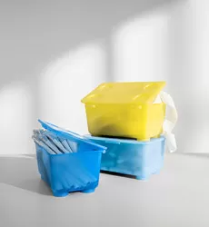 GLIS - Kotak dengan penutup, kuning/biru, 17x10 cm