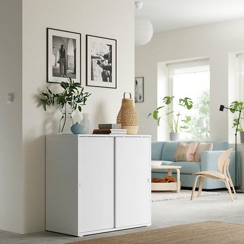 VIHALS cabinet with sliding doors, white, 95x47x90 cm | IKEA Indonesia