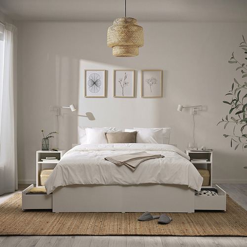 VIHALS bed frame with 4 storage boxes