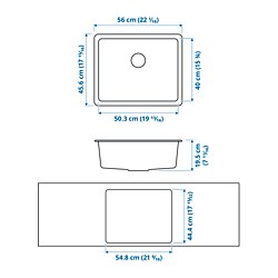 KILSVIKEN - Inset sink, 1 bowl, black quartz composite, 56x46 cm