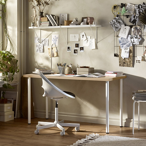 LAGKAPTEN/ADILS desk, white stained oak effect/white, 140x60 cm