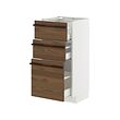METOD/MAXIMERA - Kabinet dasar dgn 3 laci, putih/Stensta veneer abu coklat tua, 40x37x80 cm