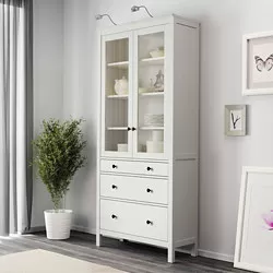 HEMNES - Kabinet berpintu kaca dg 3 laci, warna putih, 90x198 cm