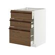 METOD/MAXIMERA - Kabinet dasar dgn 3 laci, putih/Stensta veneer abu coklat tua, 60x60x80 cm