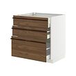 METOD/MAXIMERA - Kabinet dasar dgn 3 laci, putih/Stensta veneer abu coklat tua, 80x60x80 cm
