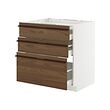 METOD/MAXIMERA - Base cab f hob/3 fronts/3 drawers, white/Stensta dark brown ash veneer, 80x60x80 cm