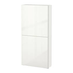 BESTÅ - Wall cabinet with 2 doors, white/Selsviken high-gloss/white, 60x22x128 cm