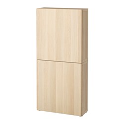 BESTÅ - Wall cabinet with 2 doors, white stained oak effect/Lappviken white stained oak effect, 60x22x128 cm