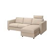 VIMLE - 3-seat sofa with chaise longue, with headrest/Hallarp beige