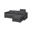 VIMLE - 3-seat sofa with chaise longue, with headrest/Hallarp grey