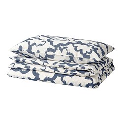 EKPURPURMAL - Sarung duvet dan sarung bantal, putih biru/awan, 150x200/50x80 cm
