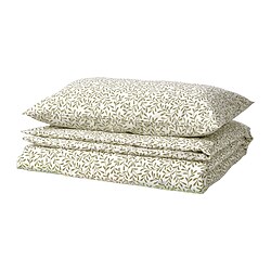 SORGMANTEL - Sarung duvet dan sarung bantal, putih/hijau, 150x200/50x80 cm
