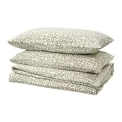 SORGMANTEL - Sarung duvet dan 2 sarung bantal, putih/hijau, 200x200/50x80 cm