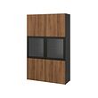 BESTÅ - Kombinasi penyimpanan dg pintu kaca, hitam-cokelat Lappviken/Sindvik kesan kayu walnut, 120x42x193 cm
