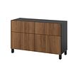 BESTÅ - Storage combination w doors/drawers, black-brown/Lappviken/Stubbarp walnut effect, 120x42x74 cm