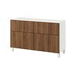 BESTÅ - Storage combination w doors/drawers, white/Lappviken/Stubbarp walnut effect, 120x42x74 cm