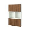 BESTÅ - Storage combination w glass doors, white Lappviken/Sindvik walnut effect, 120x42x193 cm