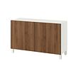 BESTÅ - Storage combination with doors, white/Lappviken/Stubbarp walnut effect, 120x42x74 cm