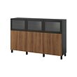 BESTÅ - Storage combination with doors, black-brown Lappviken/Sindvik walnut effect, 180x42x112 cm