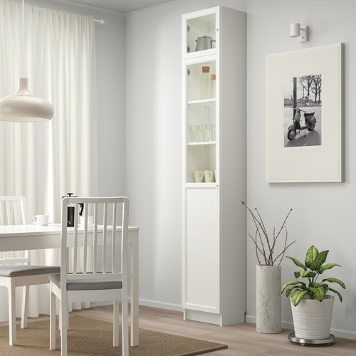 BILLY/OXBERG bookcase w hght ext ut/pnl/glss drs