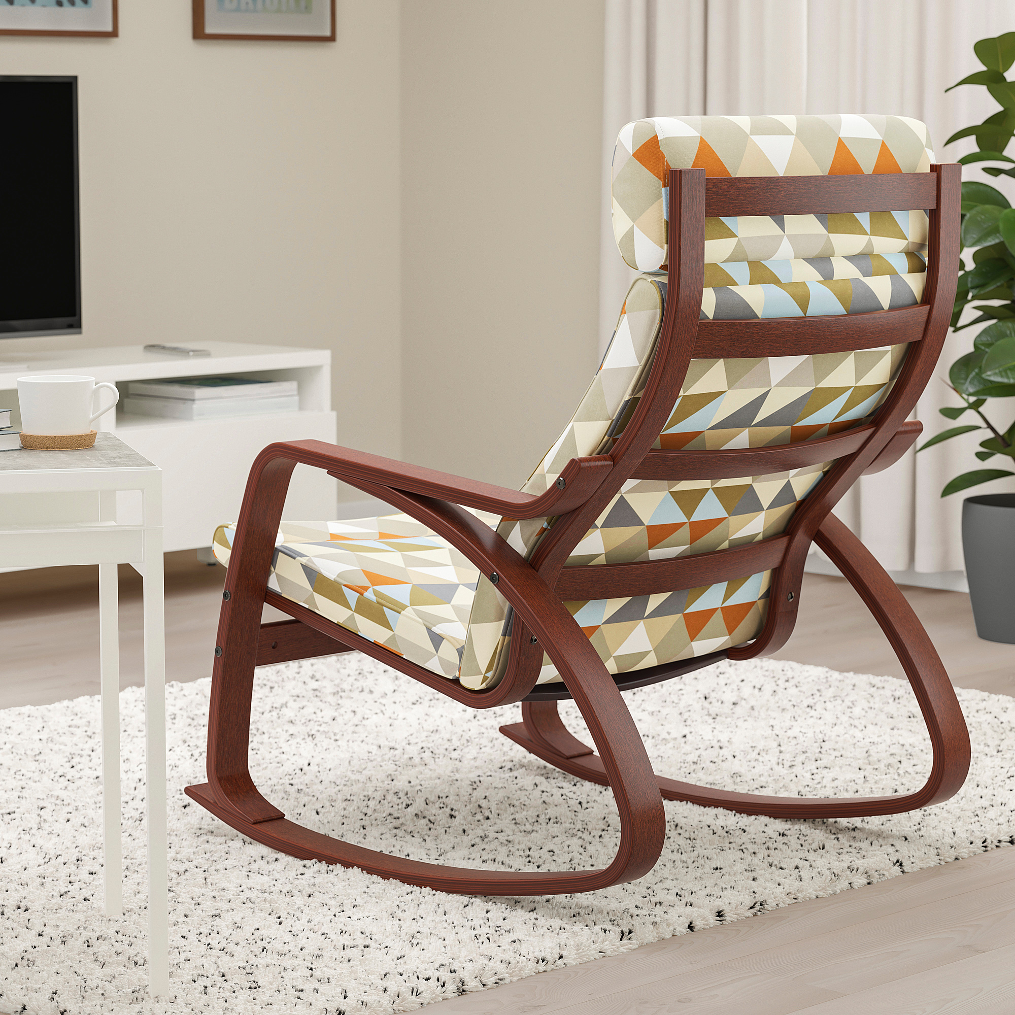 POÃNG rocking-chair, brown/Rockneby multicolour | IKEA Indonesia