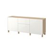 BESTÅ - Kombinasi penyimpanan dengan laci, efek kayu oak diwarnai putih/Selsviken/Stubbarp high-gloss/putih, 180x42x74 cm