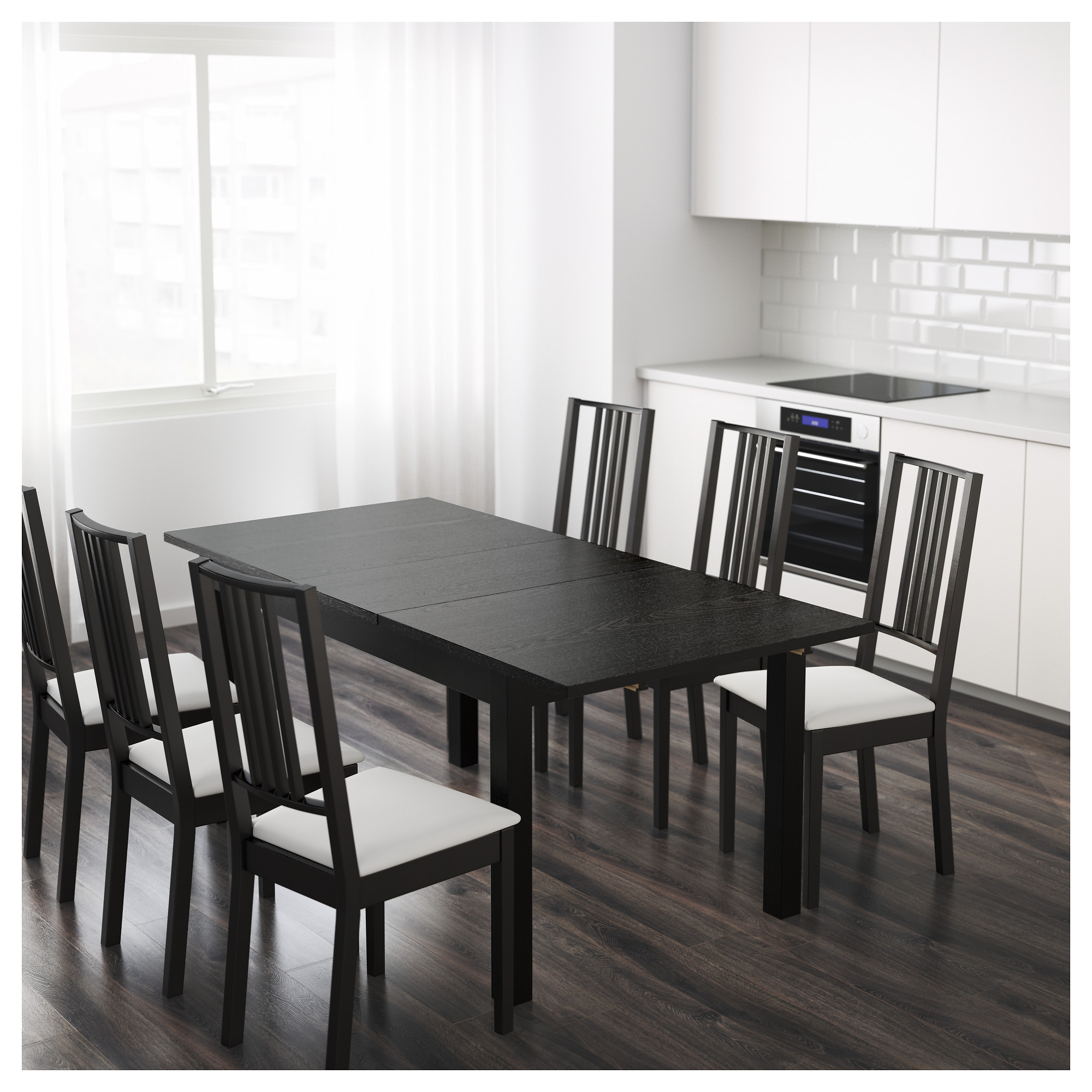 BJURSTA extendable table, brown-black | IKEA Indonesia