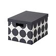 TJENA - Storage box with lid, white black/dotted, 25x35x20 cm