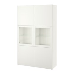 BESTÅ - Storage combination w glass doors, white Lappviken/Sindvik white clear glass, 120x42x193 cm