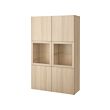 BESTÅ - Storage combination w glass doors, white stained oak effect Lappviken/Sindvik white stained oak eff clear glass, 120x42x193 cm