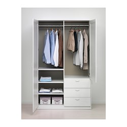 MUSKEN - Lemari pakaian 2 pintu+3 laci, putih, 124x60x201 cm