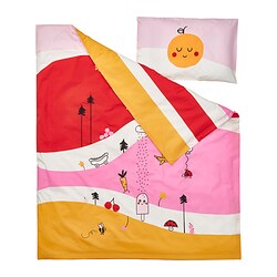 GRÖNFINK - Srg duvet 1 srg bantal ranjang bayi, aneka warna/garis-garis, 110x125/35x55 cm