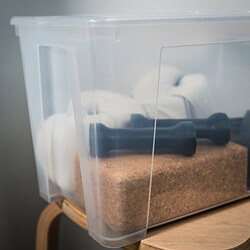 SAMLA - Box with lid, transparent, 39x28x28 cm/22 l
