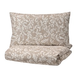 VÅRBRÄCKA - Sarung quilt dan 2 sarung bantal, krem/putih, 240x220/50x80 cm