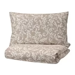 VÅRBRÄCKA - Sarung quilt dan 2 sarung bantal, krem/putih, 240x220/50x80 cm