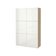 BESTÅ - Storage combination with doors, white stained oak effect/Selsviken high-gloss/white, 120x42x193 cm