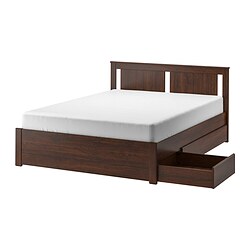 SONGESAND - Bed frame with 2 storage boxes, brown/Luröy, 180x200 cm