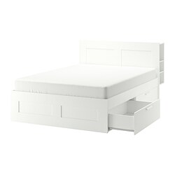 BRIMNES - Bed frame w storage and headboard, white/Luröy, 180x200 cm