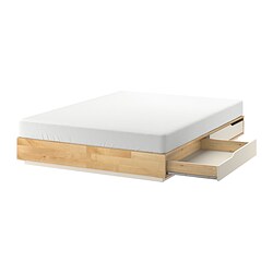 MANDAL - Rangka tempat tidur dg penyimpanan, kayu birch/putih, 160x200 cm
