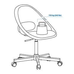 MALSKÄR/LOBERGET - Kursi putar, putih/hitam