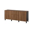 BESTÅ - Storage combination with drawers, black-brown/Lappviken/Stubbarp walnut effect, 180x42x75 cm